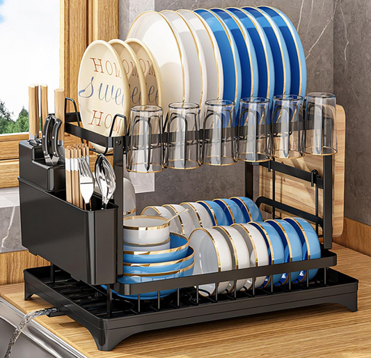 Escurridor Rack De Platos Negro 2 Niveles